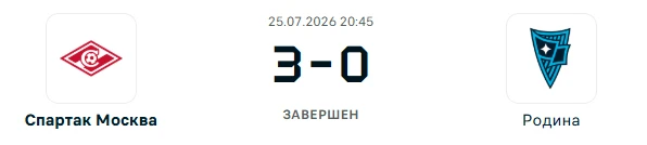 Спартак Москва Родина результат матча