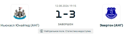 Ньюкасл Юнайтед - Эвертон результат матча