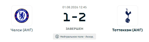 Челси - Тоттенхэм результат матча 01.08.2026