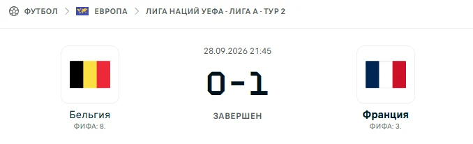 Бельгия - Франция результат матча