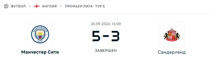 Манчестер Сити - Сандерленд результат матча