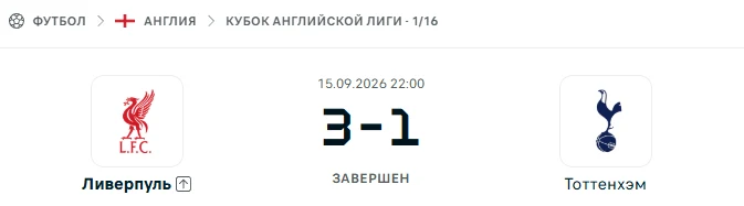 Ливерпуль - Тоттенхэм Хотспур результат матча
