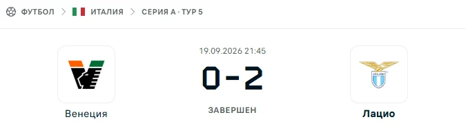 Венеция - Лацио результат матча