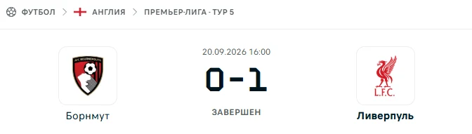 Борнмут - Ливерпуль результат матча