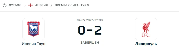 Ипсвич Таун - Ливерпуль результат матча