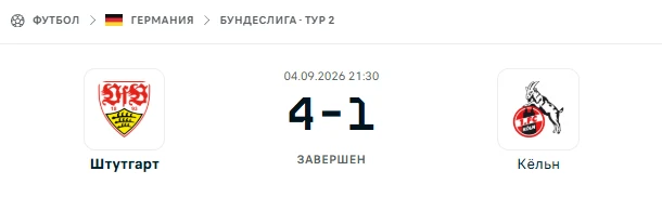 Штутгарт - Кёльн результат матча