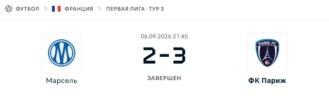 Марсель - ФК Париж результат матча