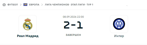 Реал Мадрид - Интер результат матча