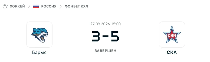 Барыс - СКА результат матча