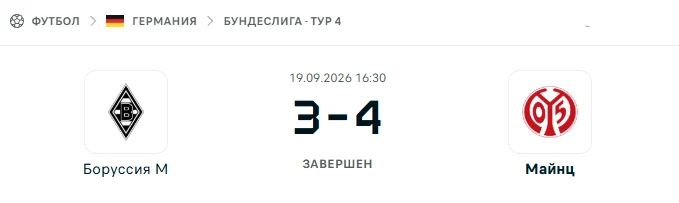 Боруссия М - Майнц результат матча