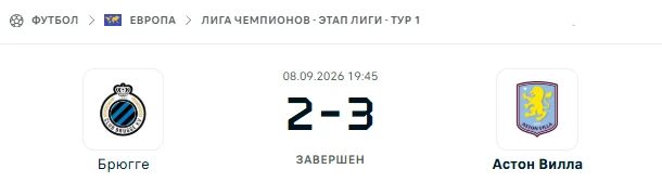 Брюгге - Астон Вилла результат матча