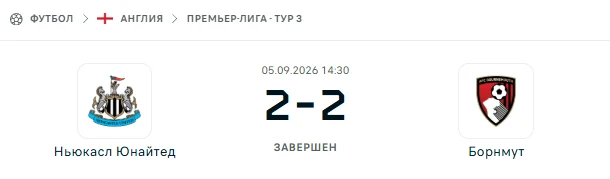 Ньюкасл Юнайтед - Борнмут результат матча