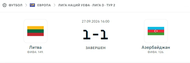 Литва - Азербайджан результат матча