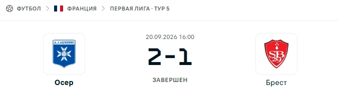 Осер - Брест результат матча