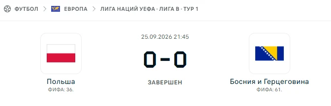 Польша - Босния и Герцеговина результат матча