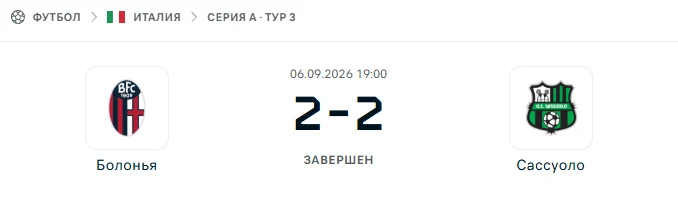 Болонья - Сассуоло результат матча