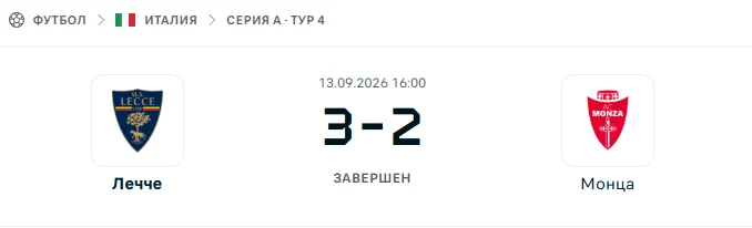 Лечче - Монца результат матча
