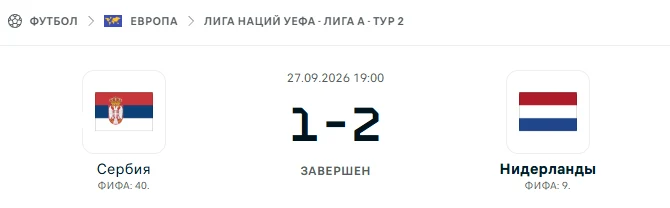Сербия - Нидерланды результат матча