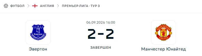 Эвертон - Манчестер Юнайтед результат матча