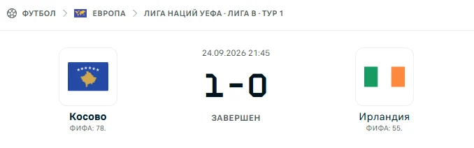 Косово - Ирландия результат матча