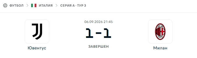 Ювентус - Милан результат матча
