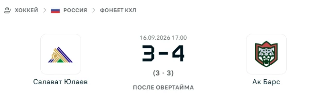 Салават Юлаев - Ак Барс результат матча