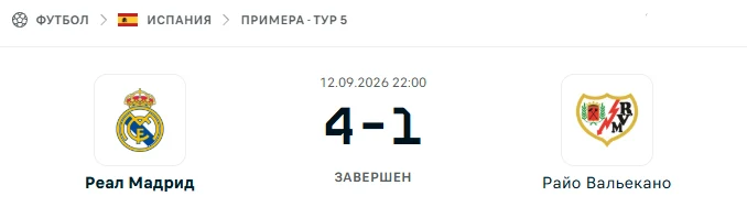 Реал Мадрид - Райо Вальекано результат матча