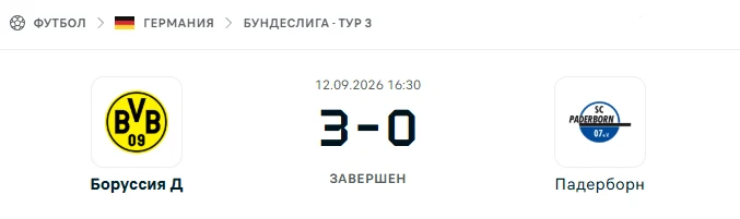Боруссия Дортмунд - Падерборн результат матча