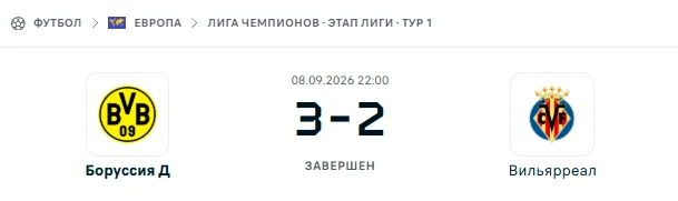 Боруссия Дортмунд - Вильярреал результат матча