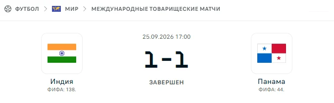 Индия - Панама результат матча