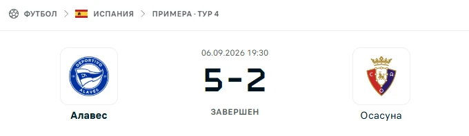 Алавес - Осасуна результат матча