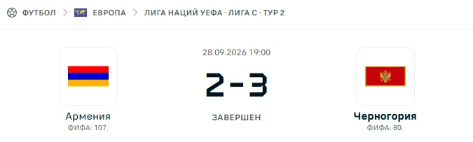 Армения - Черногория результат матча