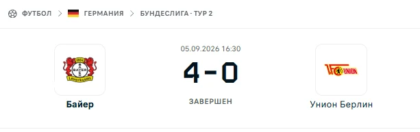 Байер - Унион Берлин результат матча