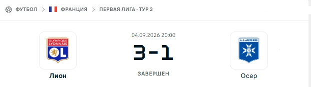 Лион - Осер результат матча