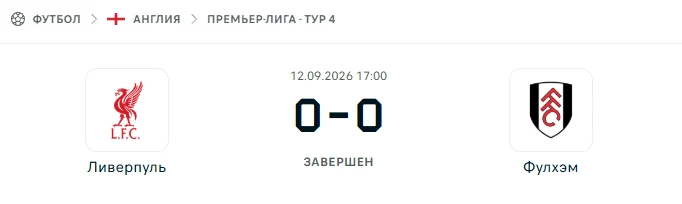 Ливерпуль - Фулхэм результат матча