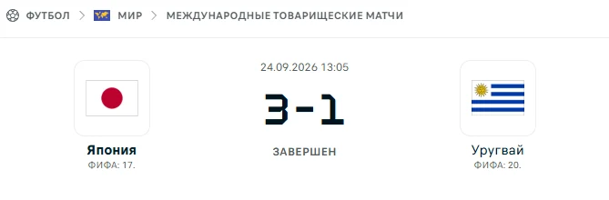 Япония - Уругвай результат матча