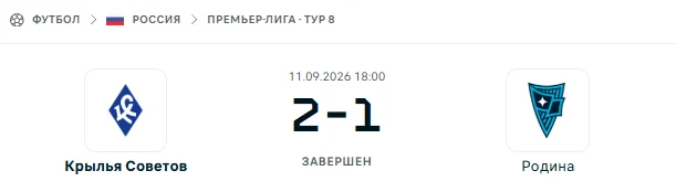 Крылья Советов - Родина результат матча