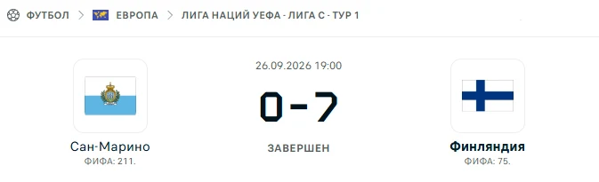Сан-Марино - Финляндия результат матча
