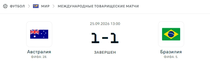 Австралия - Бразилия результат матча