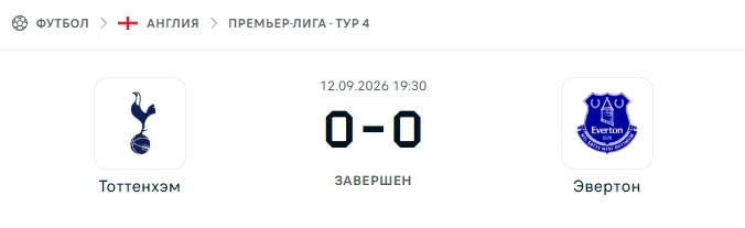 Тоттенхэм Хотспур - Эвертон результат матча