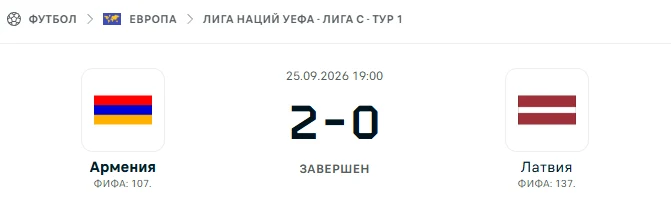 Армения - Латвия результат матча