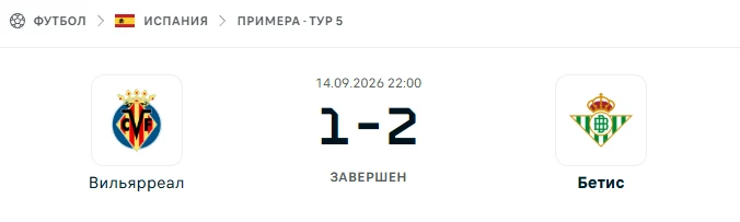 Вильярреал - Бетис результат матча