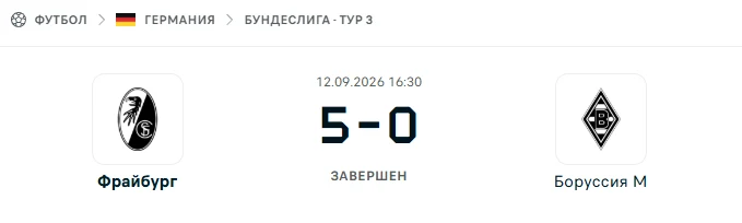 Фрайбург - Боруссия Менхенгладбах результат матча