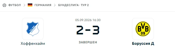 Хоффенхайм - Боруссия Дортмунд результат матча