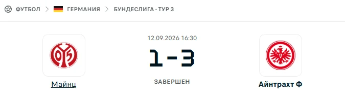 Майнц - Айнтрахт Франкфурт результат матча