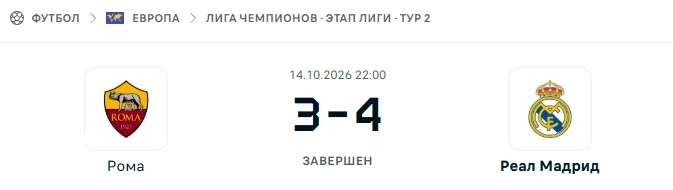 Рома - Реал Мадрид результат матча