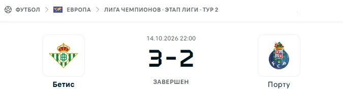 Бетис - Порту результат матча