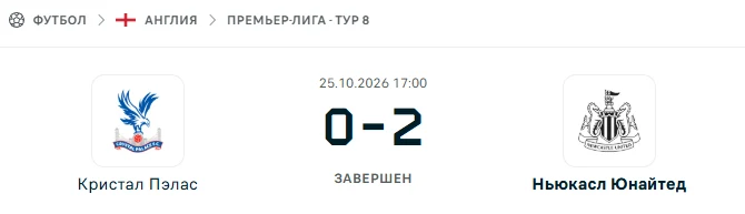Кристал Пэлас - Ньюкасл Юнайтед результат матча