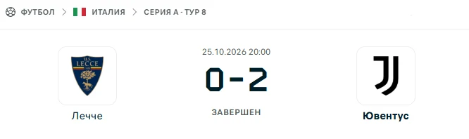 Лечче - Ювентус результат матча