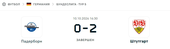 Падерборн - Штутгарт результат матча